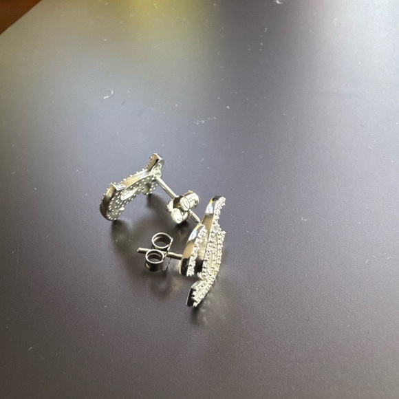 None Jewelry - Silver Crystal Logo Style Stud Earrings